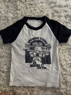 Brandy Melville White & Navy Raglan Drum Graphic Tee